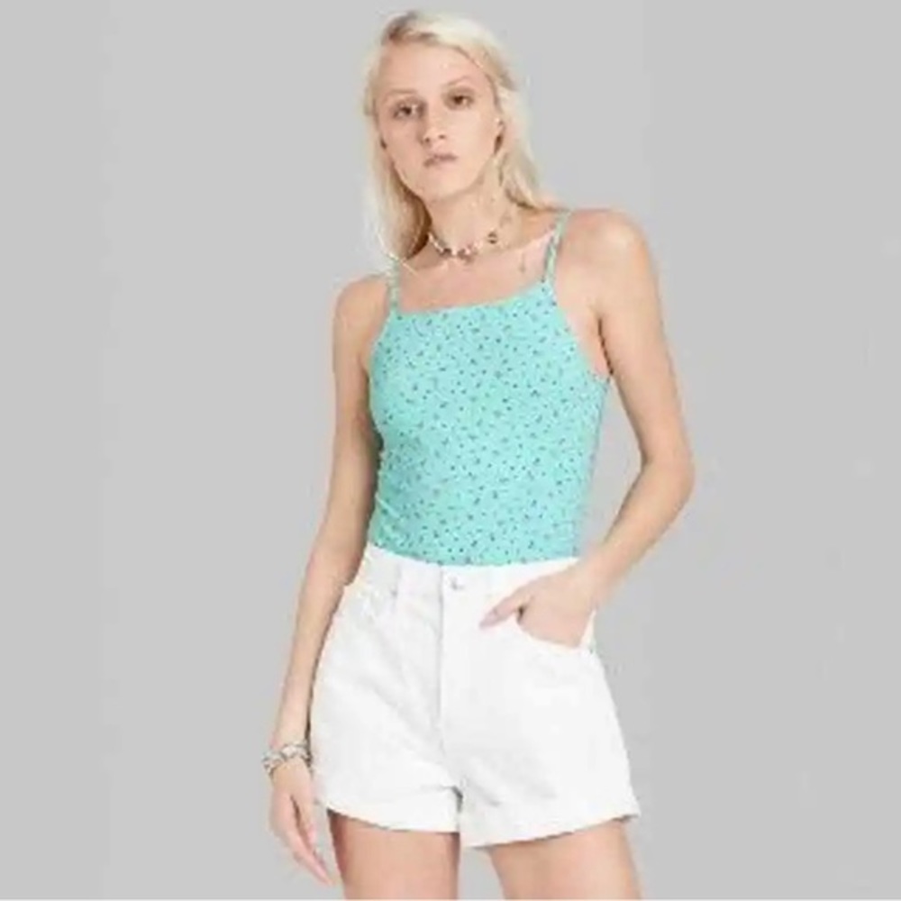 NWT Wild Fable Strap Bodysuit in Aqua Blue Floral Size S